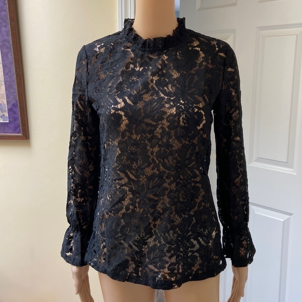 NWOT Black sheer (unlined) lace blouse size medium